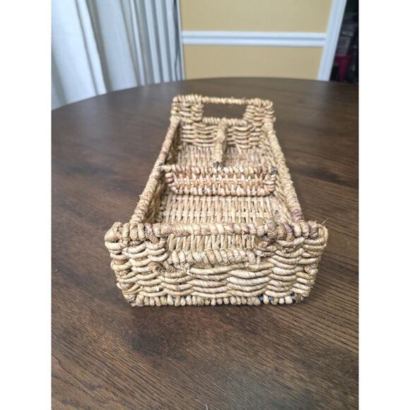 Handwoven Rectangular Wicker Basket with Handles – 14" x 8" – 3 Compartments - Picture 12 of 16